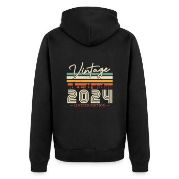 Vintage Birthday Gift 2024 - Unisex Premium Organic Zip Hoodie - black - Back - Nico (187cm)