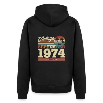 Vintage Geburtstagsgeschenk Sept. 1974 49/50 J. - Unisex Premium Bio Zip Hoodie - Schwarz - Hinten - Nico (187cm)