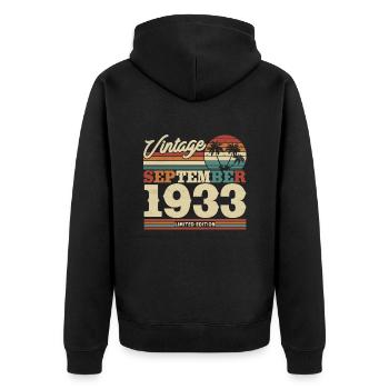 Vintage Geburtstagsgeschenk 90/91 Jahre - Unisex Premium Bio Zip Hoodie - Schwarz - Hinten - Nico (187cm)