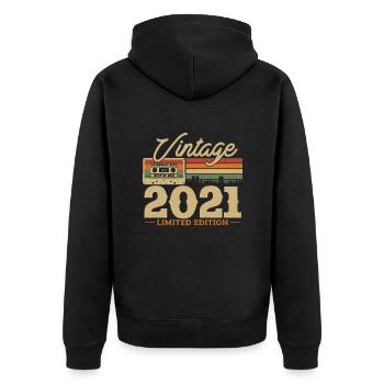 Vintage Geburtstagsgeschenk 2021, 2-3 Jahre - Unisex Premium Bio Zip Hoodie - Schwarz - Hinten - Nico (187cm)
