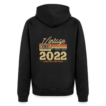 Vintage Birthday Gift 2022, 1/2 year - Unisex Premium Organic Zip Hoodie - black - Back - Nico (187cm)