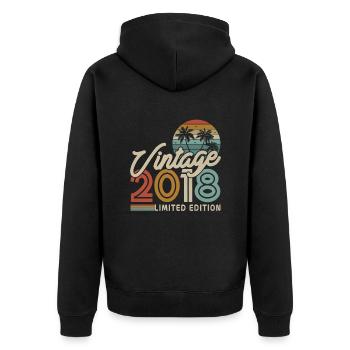 Vintage Geburtstagsgeschenk 2018 - 5/6 Jahre - Unisex Premium Bio Zip Hoodie - Schwarz - Hinten - Nico (187cm)