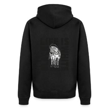 Leben ist schwarz-weiß wie ein Zebra - Unisex Premium Bio Zip Hoodie - Schwarz - Hinten - Nico (187cm)