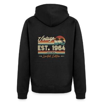 Vintage 1964 Geburtstagsgeschenk - Unisex Premium Bio Zip Hoodie - Schwarz - Hinten - Nico (187cm)