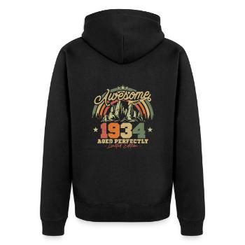 Vintage Geburtstagsgeschenk 1934 - Unisex Premium Bio Zip Hoodie - Schwarz - Hinten - Nico (187cm)