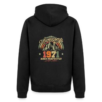 Vintage 1971 Geburtstagsgeschenk - Unisex Premium Bio Zip Hoodie - Schwarz - Hinten - Nico (187cm)