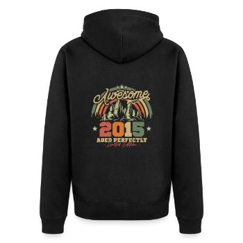 Vintage Birthday Gift 2015, 8-9 years - Unisex Premium Organic Zip Hoodie - black - Back - Nico (187cm)
