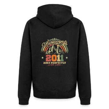 Vintage Geburtstagsgeschenk 2011, 12/13 Jahre - Unisex Premium Bio Zip Hoodie - Schwarz - Hinten - Nico (187cm)