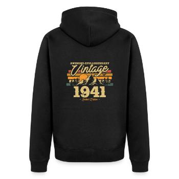 83. Geburtstag Nostalgie 1941 Jahrgang - Unisex Premium Bio Zip Hoodie - Schwarz - Hinten - Nico (187cm)