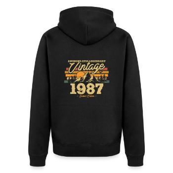 Vintage 1987 Geburtstagsgeschenk - Unisex Premium Bio Zip Hoodie - Schwarz - Hinten - Nico (187cm)