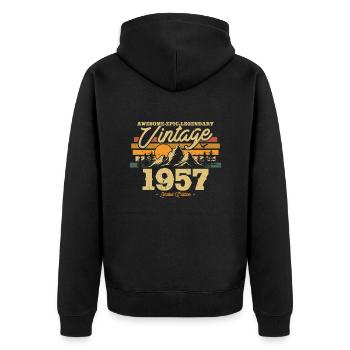 Vintage 1957 Geburtstagsgeschenk - Unisex Premium Bio Zip Hoodie - Schwarz - Hinten - Nico (187cm)