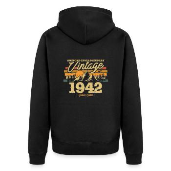 Vintage 1942 Gift: 81/82 years - Unisex Premium Organic Zip Hoodie - black - Back - Nico (187cm)