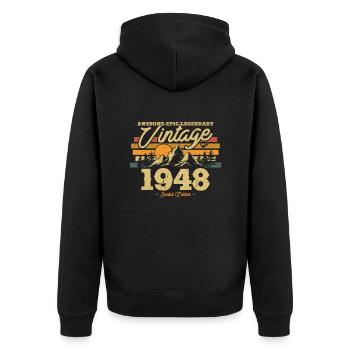 Millésime 1948 Cadeau - 75/76 ans - Veste à capuche bio Premium Unisexe - noir - Dos - Nico (187cm)