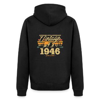 Vintage 1946 Cadeau d’anniversaire - Veste à capuche bio Premium Unisexe - noir - Dos - Nico (187cm)