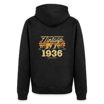Vintage 1936 Birthday Gift - Unisex Premium Organic Zip Hoodie - black - Back - Nico (187cm)