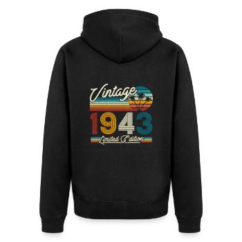 Vintage 1943 Geburtstagsgeschenk - Unisex Premium Bio Zip Hoodie - Schwarz - Hinten - Nico (187cm)