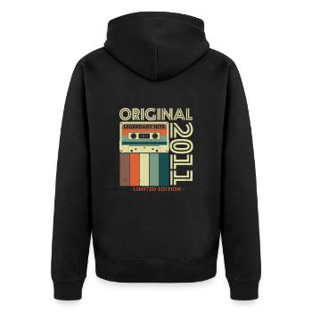 Vintage Geschenk 2011 - Unisex Premium Bio Zip Hoodie - Schwarz - Hinten - Nico (187cm)