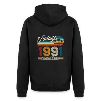 Vintage 1991 Gift Idea - Unisex Premium Organic Zip Hoodie - black - Back - Nico (187cm)