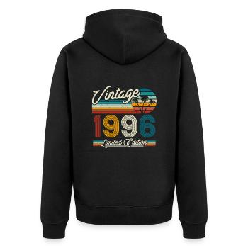1996 Limitierte Geburtstagsedition - Unisex Premium Bio Zip Hoodie - Schwarz - Hinten - Nico (187cm)