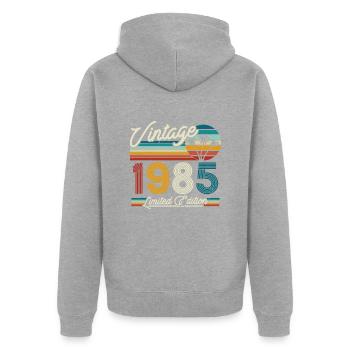 Vintage 1985 Geschenkidee - Unisex Premium Bio Zip Hoodie - Grau meliert - Hinten - Nico (187cm)