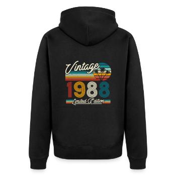 Geschenk 35/36 Vintage 1988 - Unisex Premium Bio Zip Hoodie - Schwarz - Hinten - Nico (187cm)