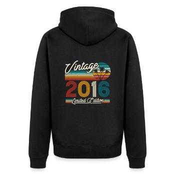 Vintage Birthday Gift 2016, 7/8 years - Unisex Premium Organic Zip Hoodie - black - Back - Nico (187cm)