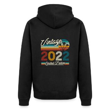 Vintage Geburtstagsgeschenk 2022 - Unisex Premium Bio Zip Hoodie - Schwarz - Hinten - Nico (187cm)