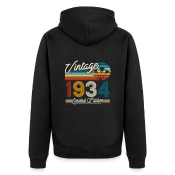 Vintage 1934 Geburtstagsgeschenk - Unisex Premium Bio Zip Hoodie - Schwarz - Hinten - Nico (187cm)