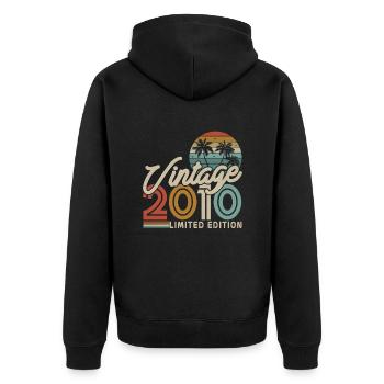 Vintage Geburtstagsgeschenk 2010 - Unisex Premium Bio Zip Hoodie - Schwarz - Hinten - Nico (187cm)
