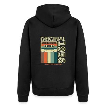 Geburtstagsgeschenk 1956, 67/68 Jahre - Unisex Premium Bio Zip Hoodie - Schwarz - Hinten - Nico (187cm)
