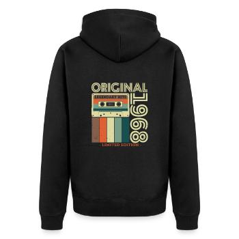 Geburtstagsgeschenk 1968 55/56 Jahre - Unisex Premium Bio Zip Hoodie - Schwarz - Hinten - Nico (187cm)