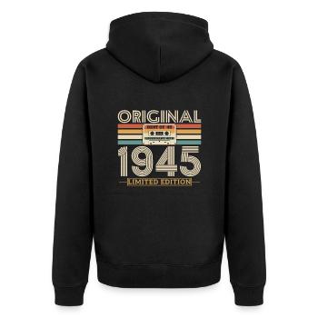 Gift 78-79th Birthday 1945 Vintage Vintage - Unisex Premium Organic Zip Hoodie - black - Back - Nico (187cm)