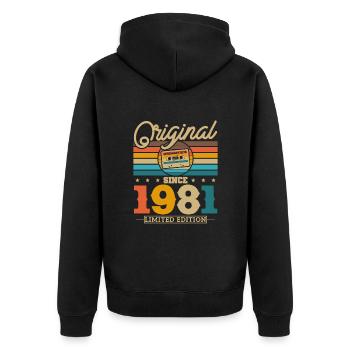 Vintage 1981 Geburtstagsgeschenk - Unisex Premium Bio Zip Hoodie - Schwarz - Hinten - Nico (187cm)