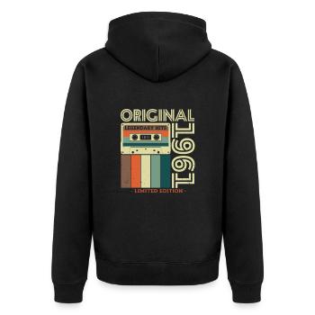 Vintage Geburtstagsgeschenk 1961 - Unisex Premium Bio Zip Hoodie - Schwarz - Hinten - Nico (187cm)