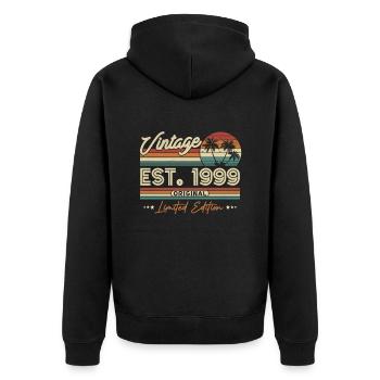 1999 Jahrgang Retro - Unisex Premium Bio Zip Hoodie - Schwarz - Hinten - Nico (187cm)