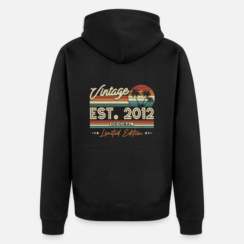 Retro Anniversaire Millésime 2012 - Veste à capuche bio Premium Unisexe - noir