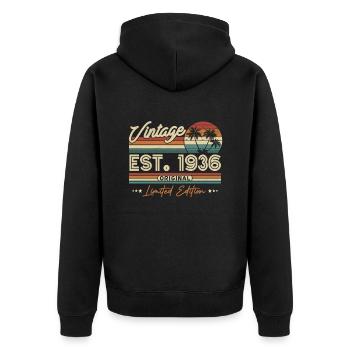 Vintage Birthday Gift 1936 87/88 Years - Unisex Premium Organic Zip Hoodie - black - Back - Nico (187cm)