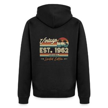 Nostalgia: 1962 Vintage Birthday - Unisex Premium Organic Zip Hoodie - black - Back - Nico (187cm)