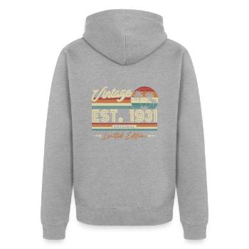 Vintage Geschenk 1931 - Unisex Premium Bio Zip Hoodie - Grau meliert - Hinten - Nico (187cm)