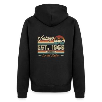 Nostalgisches 1966 Vintage Geburtstags-Shirt - Unisex Premium Bio Zip Hoodie - Schwarz - Hinten - Nico (187cm)