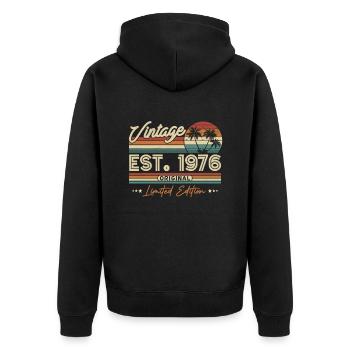 1976 Chemise d’anniversaire vintage - Veste à capuche bio Premium Unisexe - noir - Dos - Nico (187cm)