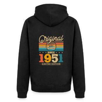 Millésime 1951 Anniversaire - Veste à capuche bio Premium Unisexe - noir - Dos - Nico (187cm)
