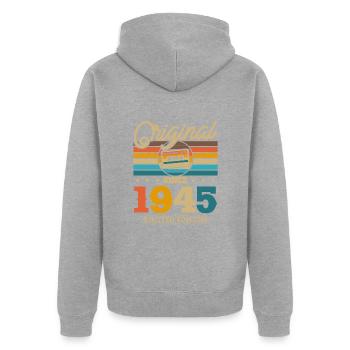 Millésime Anniversaire 1945, 78/79 ans - Veste à capuche bio Premium Unisexe - gris chiné - Dos - Nico (187cm)