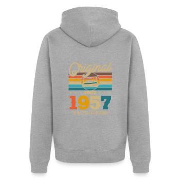 Vintage 1957 Anniversaire Rétro - Veste à capuche bio Premium Unisexe - gris chiné - Dos - Nico (187cm)