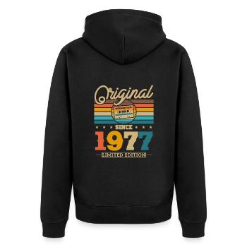 Vintage Anniversaire 1977 Rétro - Veste à capuche bio Premium Unisexe - noir - Dos - Nico (187cm)