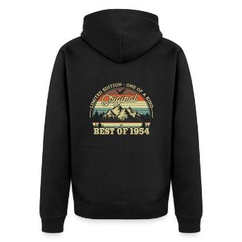 Cadeau emblématique, anniversaire 69/70 - Veste à capuche bio Premium Unisexe - noir - Dos - Nico (187cm)