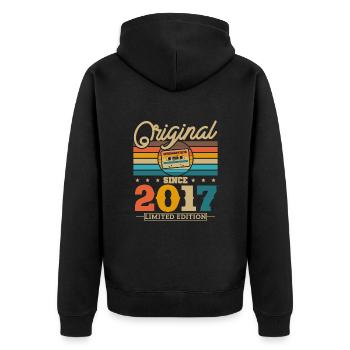 Retro birthday gift for 6/7 year olds - Unisex Premium Organic Zip Hoodie - black - Back - Nico (187cm)