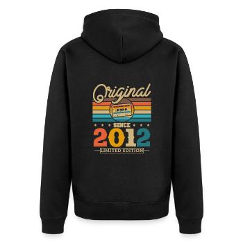Retro Geburtstagsgeschenke Kalenderjahre '12 - Unisex Premium Bio Zip Hoodie - Schwarz - Hinten - Nico (187cm)