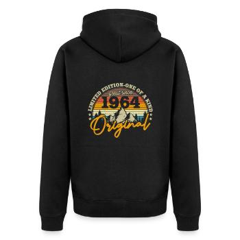Retro Gift 1964 Anniversary - Unisex Premium Organic Zip Hoodie - black - Back - Nico (187cm)