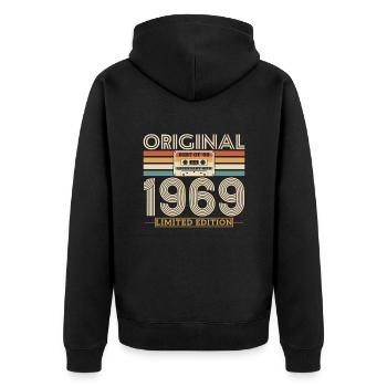 1969 Vintage Anniversaire Rétro - Veste à capuche bio Premium Unisexe - noir - Dos - Nico (187cm)